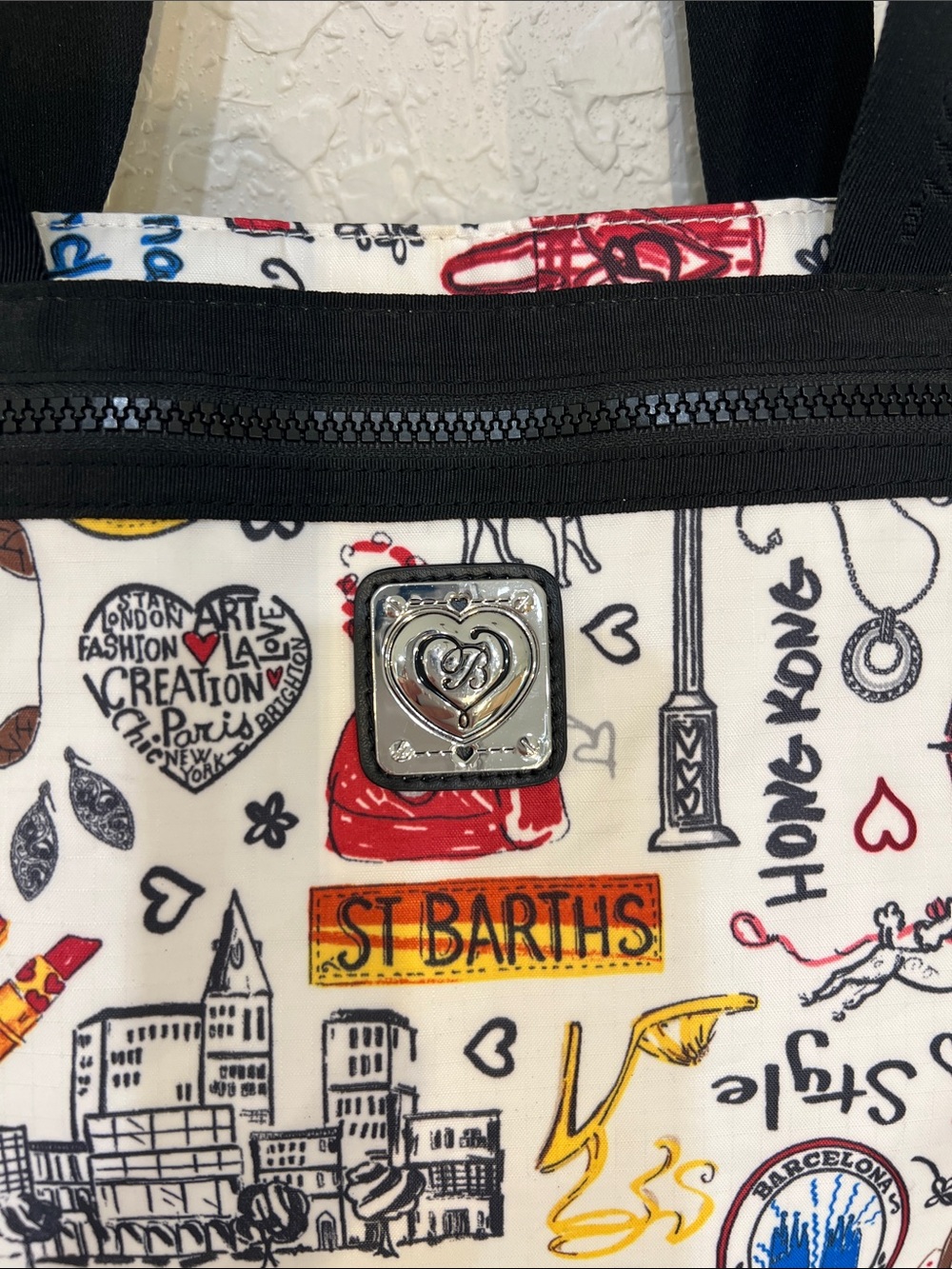 Brighton Travel Tote Bag City Collage Print Matching Zip Pouch Rare Retired - Picture 2 of 16